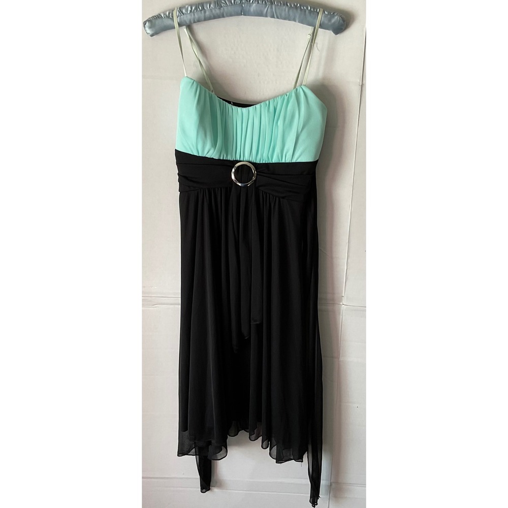 Ruby Rox Womens Medium Mint Green Black Colorblock Empire Waist Cocktail Dress